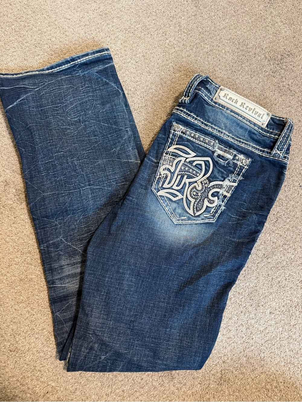 Rock Revival Women's Dark Blue Embroidered Pocket Boot Cut Jeans